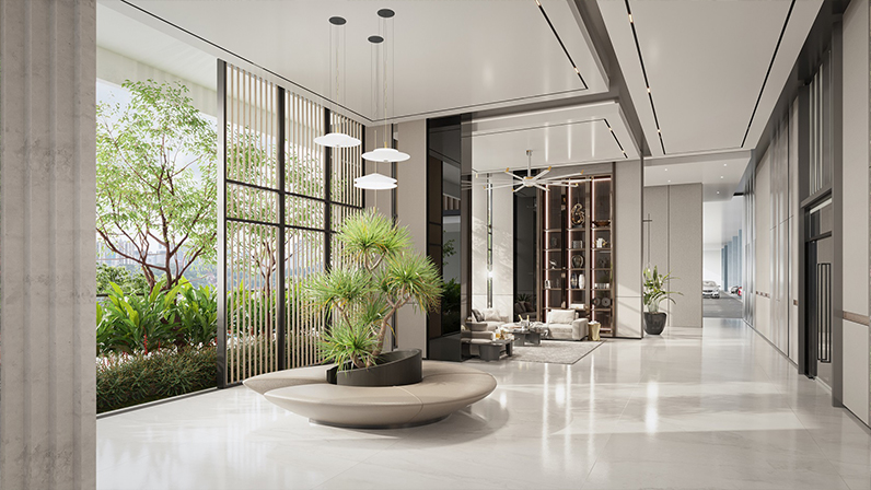 Grand drop-off lobby entrance at Riverpark Bangsar South