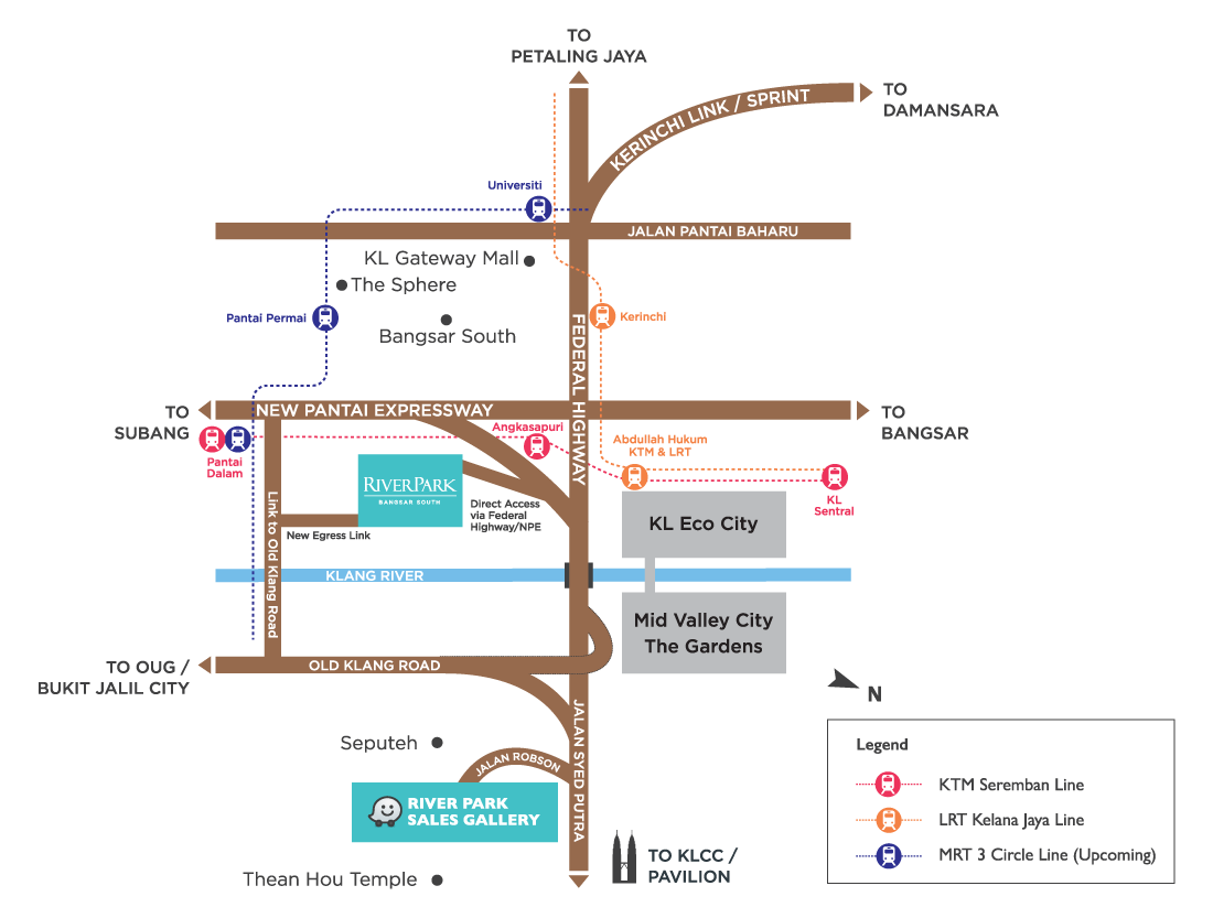 Riverpark Bangsar South connectivity map — private access to NPE & Federal Highway