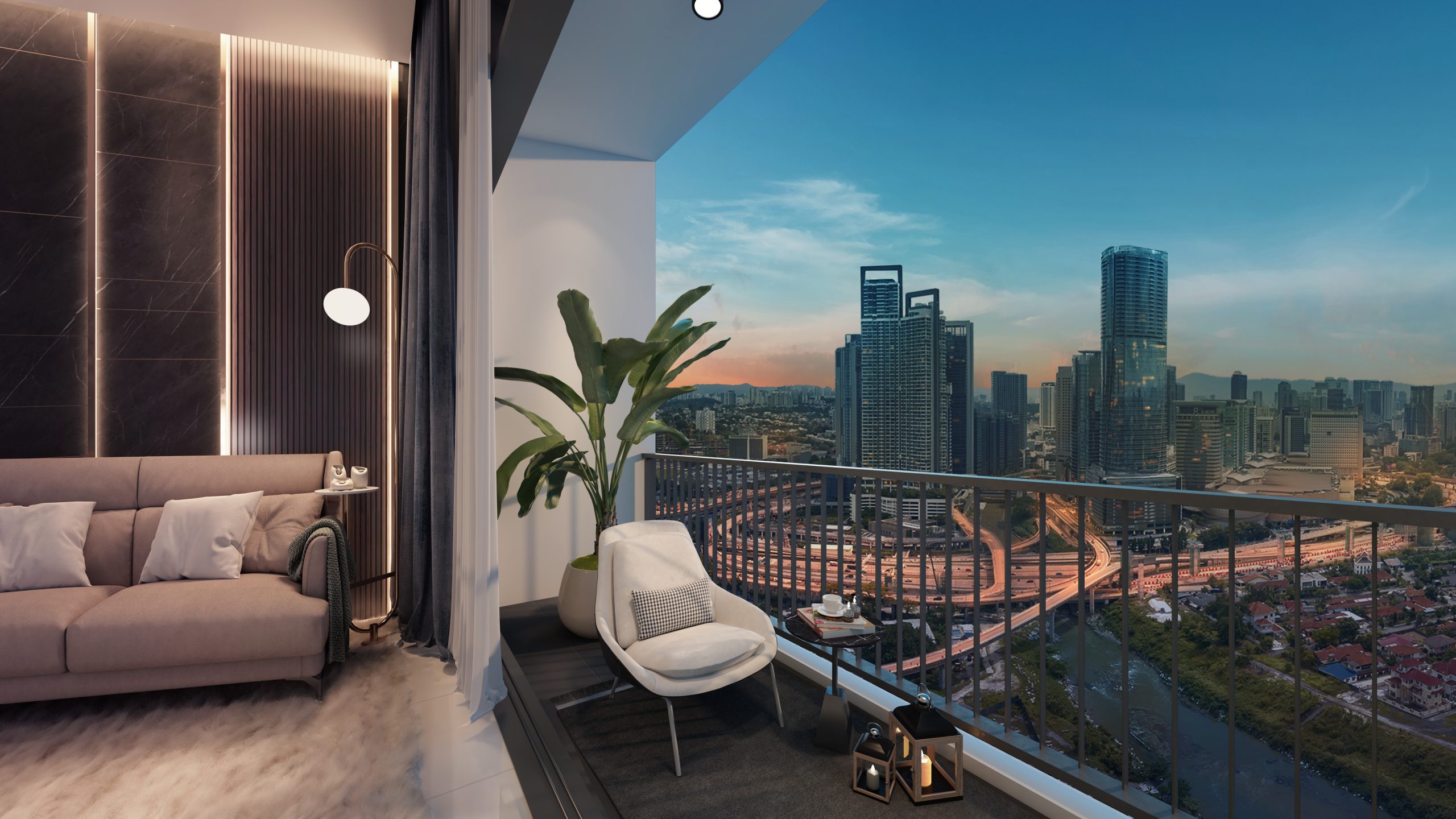 Riverpark Bangsar South balcony view — 2 to 3 bedroom layouts by Malton Berhad